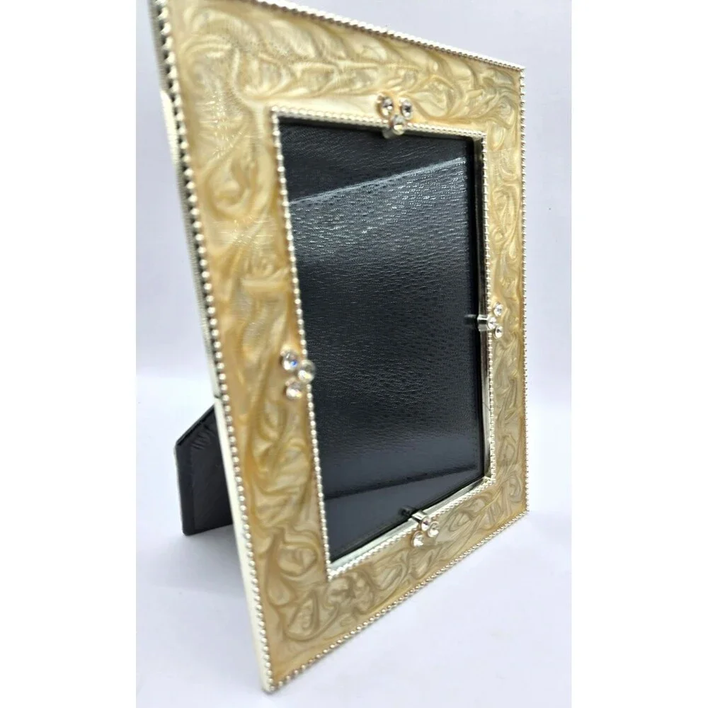 Vintage Style Pearlized Cream Enamel & Rhinestone 5x7 Picture Frame